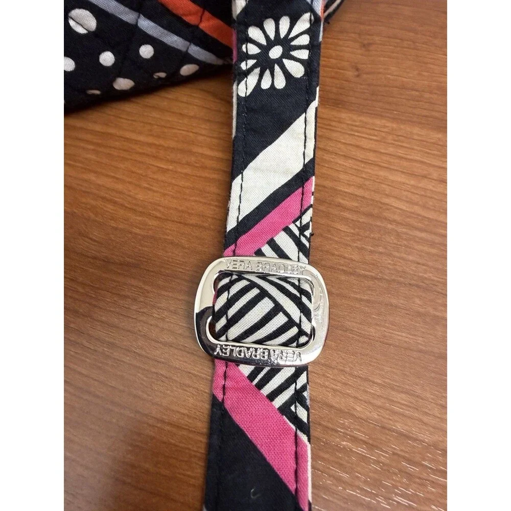 Vera Bradley Northen Stripes Black Pink White Geometric Pattern Crossbody EUC